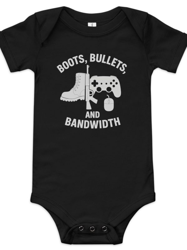 Boots, Bullets, and Bandwidth Baby One Piece | Premium | 3-24M