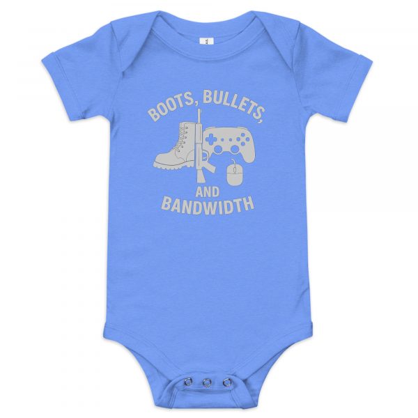 Boots, Bullets, and Bandwidth Baby One Piece | Premium | 3-24M
