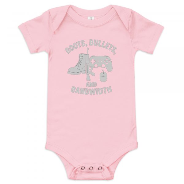 Boots, Bullets, and Bandwidth Baby One Piece | Premium | 3-24M