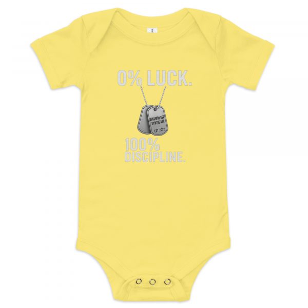 baby-short-sleeve-one-piece-yellow-front-68bcd6a497a58.jpg 0% Luck 100% Discipline Baby One Piece | Premium | 3-24M