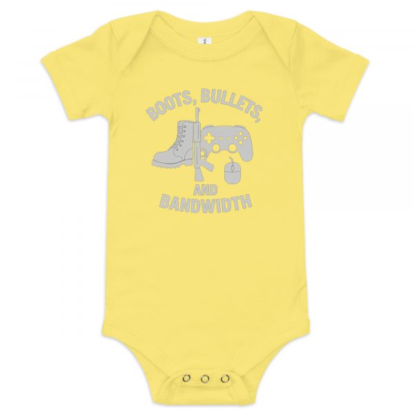 Boots, Bullets, and Bandwidth Baby One Piece | Premium | 3-24M