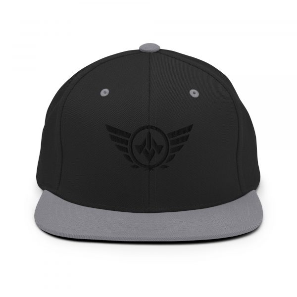 classic-snapback-black-silver-front-68ba48c2b44d6.jpg Black Embroidered Logo Snapback | Premium