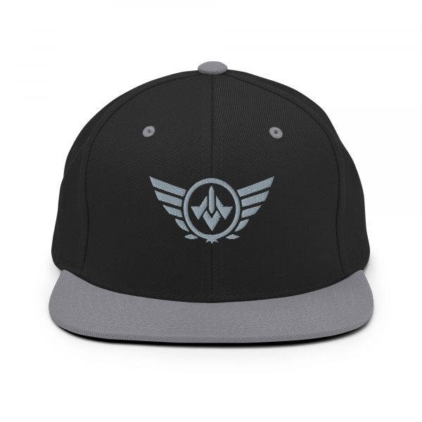 classic-snapback-black-silver-front-68ba49061645a.jpg Grey Embroidered Logo Snapback | Premium