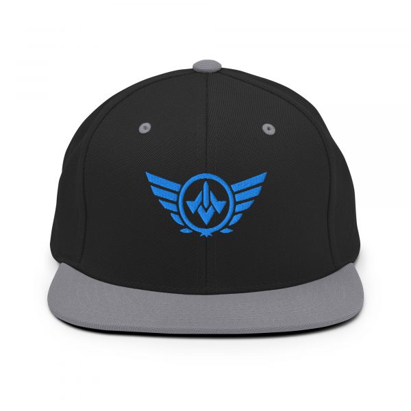 classic-snapback-black-silver-front-68ba564c013e4.jpg Aqua Embroidered Logo Snapback | Premium