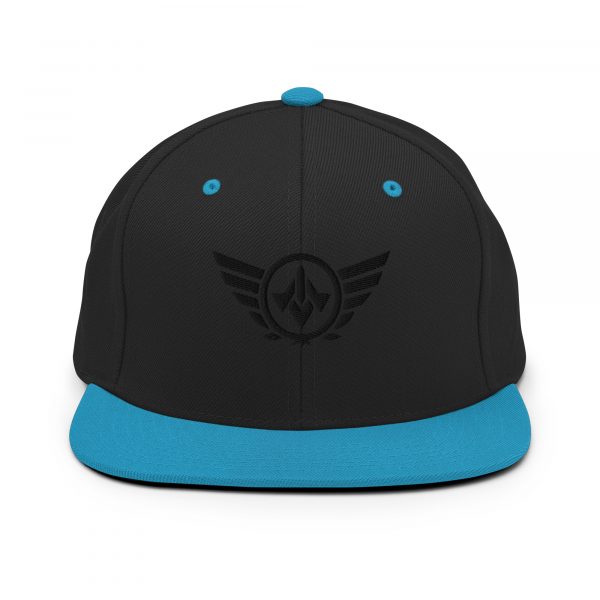 classic-snapback-black-teal-front-68ba48c2b3beb.jpg Black Embroidered Logo Snapback | Premium