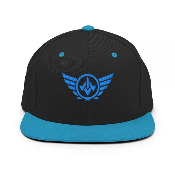 classic-snapback-black-teal-front-68ba564c00a82.jpg Aqua Embroidered Logo Snapback | Premium