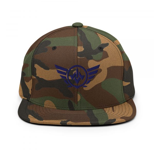 classic-snapback-green-camo-front-68ba55b722245.jpg Navy Embroidered Logo Snapback | Premium