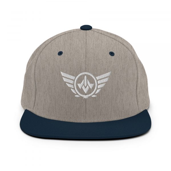 classic-snapback-heather-grey-navy-front-68ba48546254e.jpg White Embroidered Logo Snapback | Premium