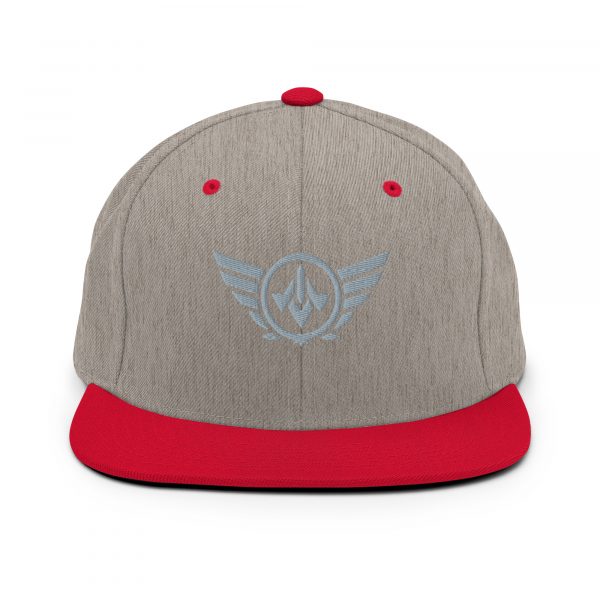 classic-snapback-heather-grey-red-front-68ba4906229d8.jpg Grey Embroidered Logo Snapback | Premium
