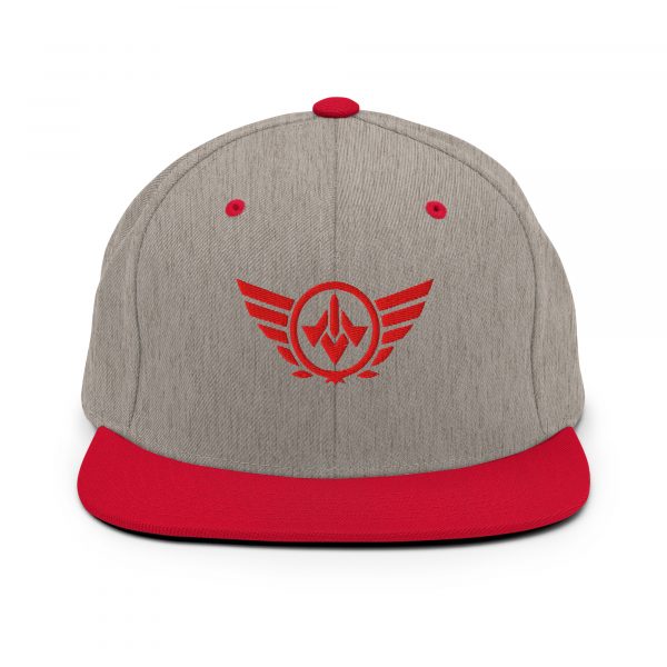 classic-snapback-heather-grey-red-front-68ba554b30e0f.jpg Red Embroidered Logo Snapback | Premium