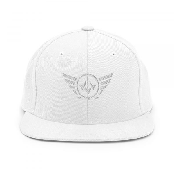 classic-snapback-white-front-68ba485467b99.jpg White Embroidered Logo Snapback | Premium