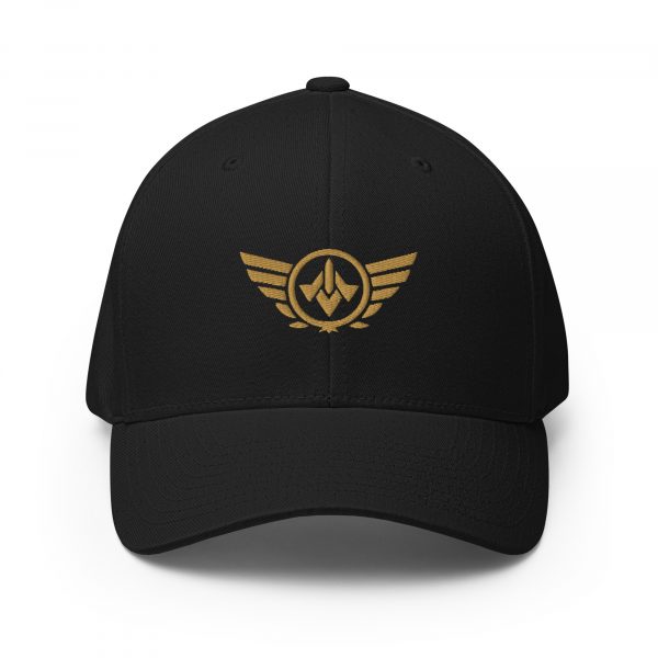 closed-back-structured-cap-black-front-68bb55d1367cc.jpg Old Gold Embroidered Logo Structured Cap | Flexfit