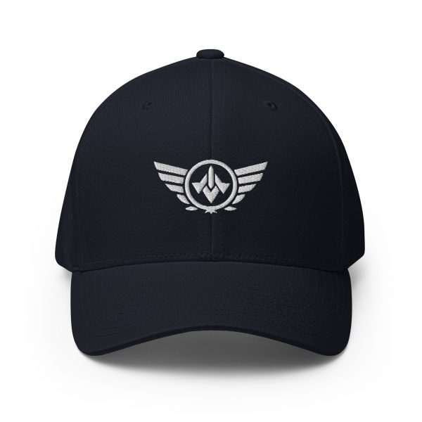 closed-back-structured-cap-dark-navy-front-68bb53ae483da.jpg White Embroidered Logo Structured Cap | Flexfit