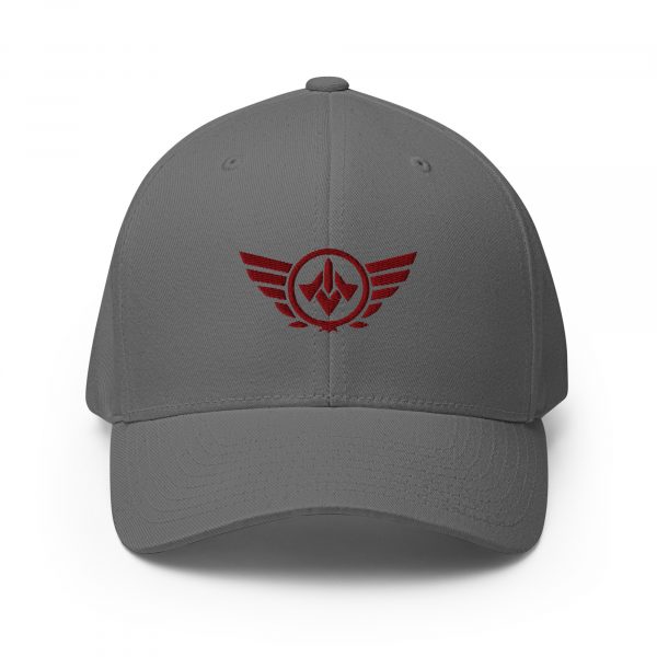 closed-back-structured-cap-grey-front-68bb58536afce.jpg Maroon Embroidered Logo Structured Cap | Flexfit
