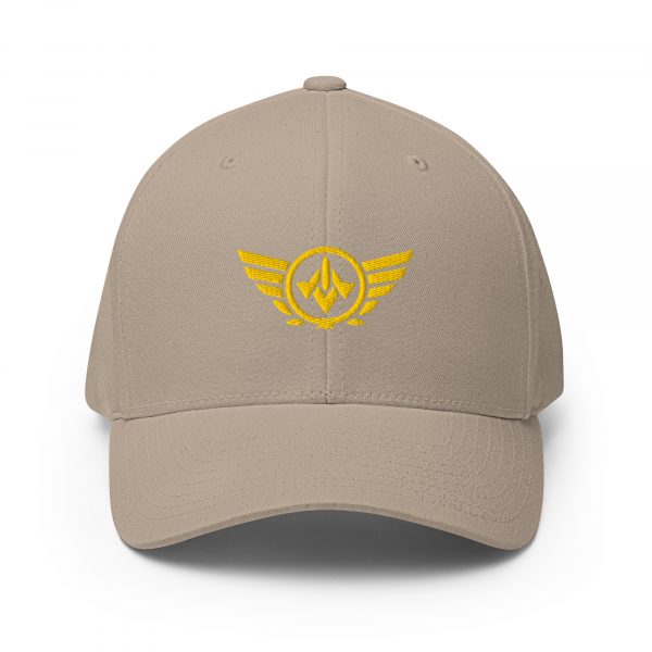 closed-back-structured-cap-khaki-front-68bb56a833020.jpg Gold Embroidered Logo Structured Cap | Flexfit