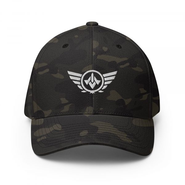 closed-back-structured-cap-multicam-black-front-68bb53ae46f91.jpg White Embroidered Logo Structured Cap | Flexfit