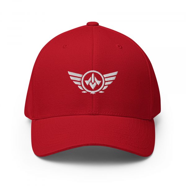 closed-back-structured-cap-red-front-68bb53ae4af6d.jpg White Embroidered Logo Structured Cap | Flexfit