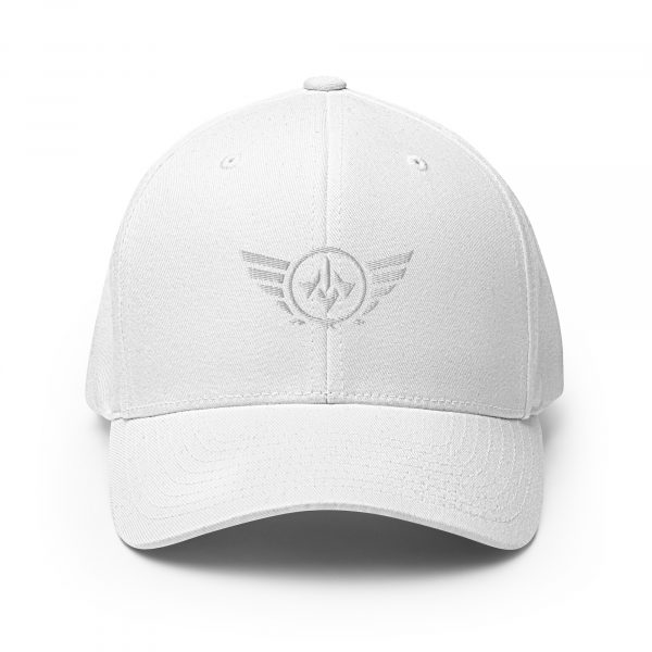 closed-back-structured-cap-white-front-68bb53ae53f4a.jpg White Embroidered Logo Structured Cap | Flexfit