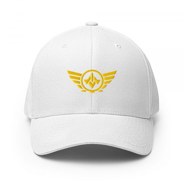 closed-back-structured-cap-white-front-68bb56a83459a.jpg Gold Embroidered Logo Structured Cap | Flexfit