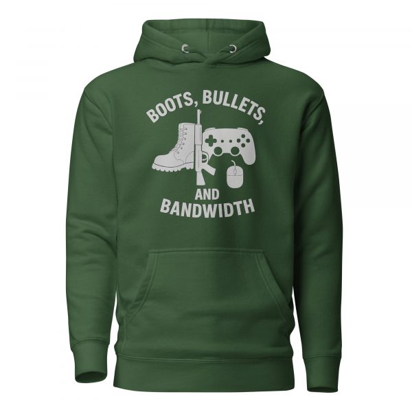 cotton-heritage-m2580-i-unisex-premium-pullover-hoodie-forest-green-front-68c32e714474a.jpg Boots, Bullets, and Bandwidth Hoodie | Premium | 2-3X