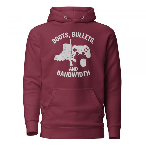 cotton-heritage-m2580-i-unisex-premium-pullover-hoodie-maroon-front-68c32e7131f0f.jpg Boots, Bullets, and Bandwidth Hoodie | Premium | 2-3X