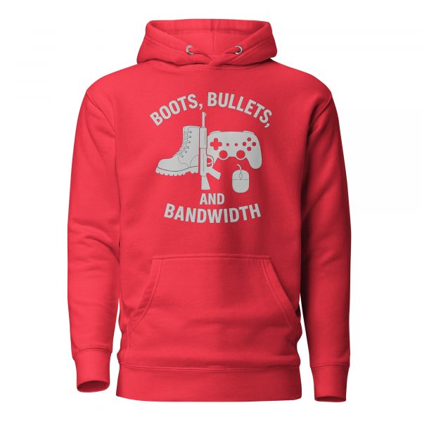 cotton-heritage-m2580-i-unisex-premium-pullover-hoodie-team-red-front-68c32e714cfb5.jpg Boots, Bullets, and Bandwidth Hoodie | Premium | 2-3X
