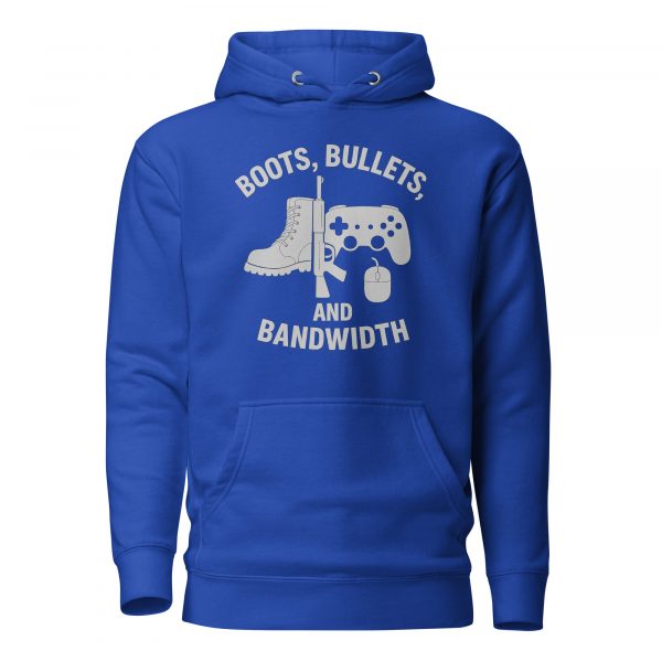 cotton-heritage-m2580-i-unisex-premium-pullover-hoodie-team-royal-front-68c32e713a655.jpg Boots, Bullets, and Bandwidth Hoodie | Premium | 2-3X