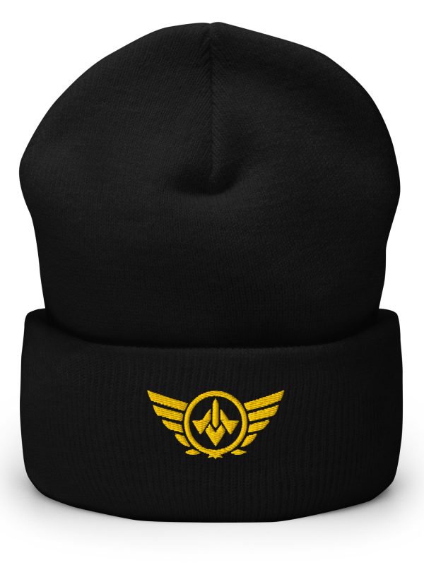 cuffed-beanie-black-front-68b7cd1c90f2c.jpg Gold Embroidered Logo Beanie | Dense Knit