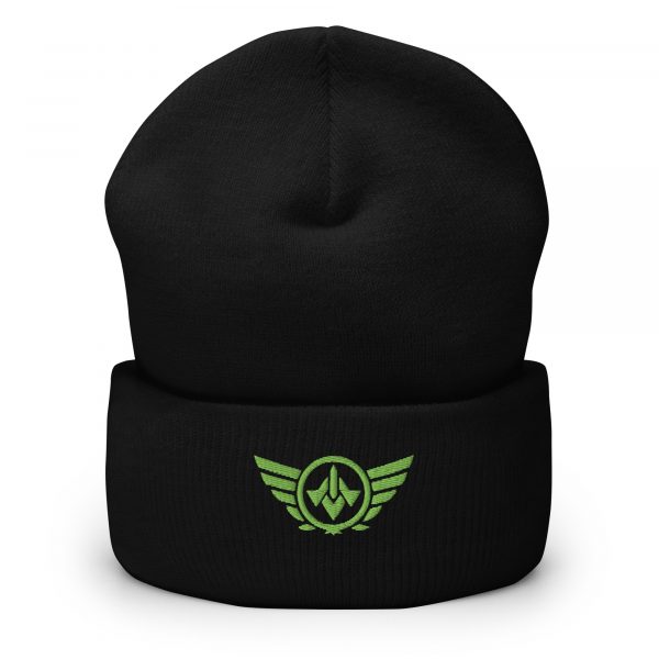 cuffed-beanie-black-front-68b7cf823b071.jpg Kiwi Green Embroidered Logo Beanie | Dense Knit
