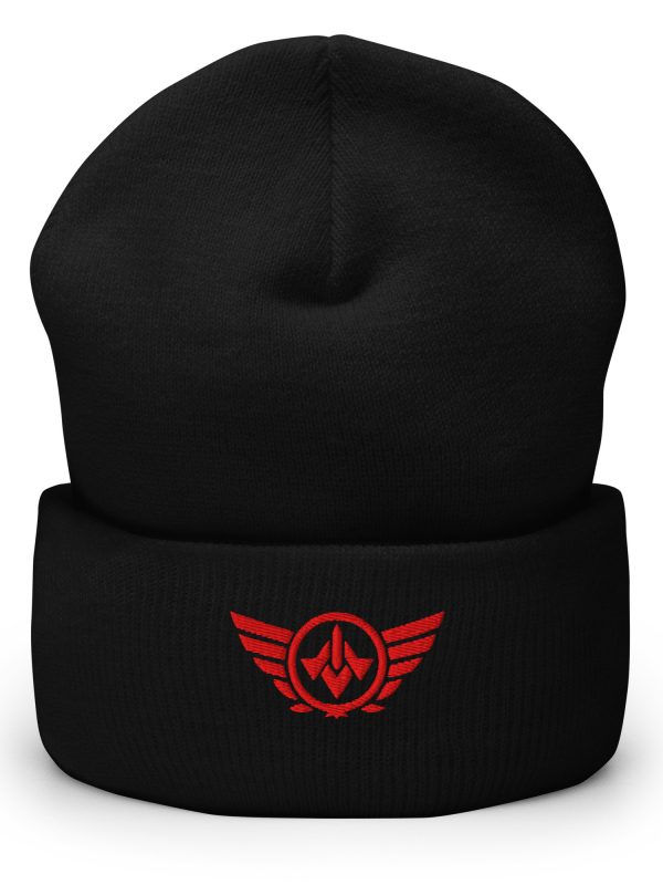 cuffed-beanie-black-front-68b7da6848082.jpg Red Embroidered Logo Beanie | Dense Knit