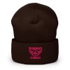 cuffed-beanie-brown-front-68b7d7088df26.jpg Flamingo Embroidered Brand Logo Beanie | Dense Knit
