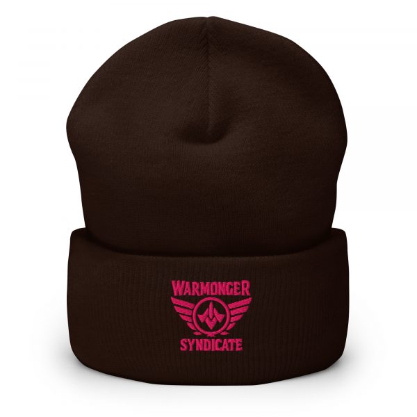cuffed-beanie-brown-front-68b7d7088df26.jpg Flamingo Embroidered Brand Logo Beanie | Dense Knit