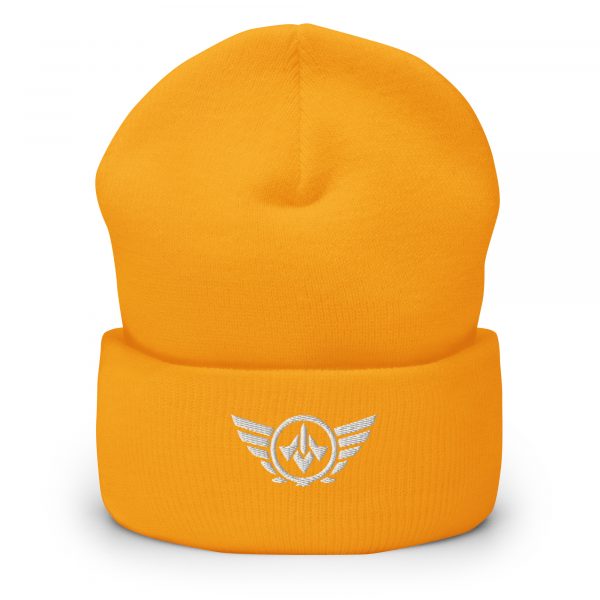 cuffed-beanie-gold-front-68b7cc5f98027.jpg White Embroidered Logo Beanie | Dense Knit
