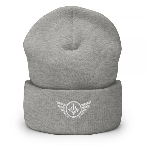 cuffed-beanie-heather-grey-front-68b7cc5f97efd.jpg White Embroidered Logo Beanie | Dense Knit