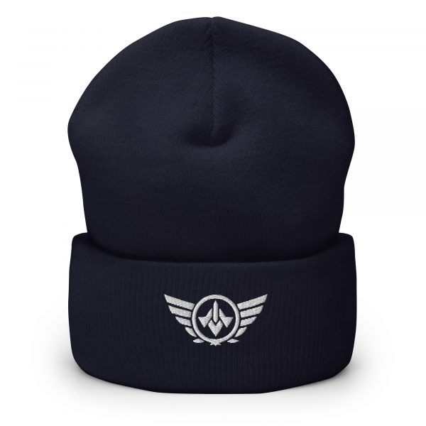 cuffed-beanie-navy-front-68b7cc5f9783b.jpg White Embroidered Logo Beanie | Dense Knit