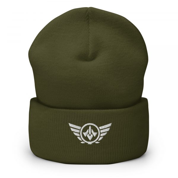 cuffed-beanie-olive-front-68b7cc5f97cd9.jpg White Embroidered Logo Beanie | Dense Knit