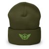 cuffed-beanie-olive-front-68b7cf823c344.jpg Kiwi Green Embroidered Logo Beanie | Dense Knit