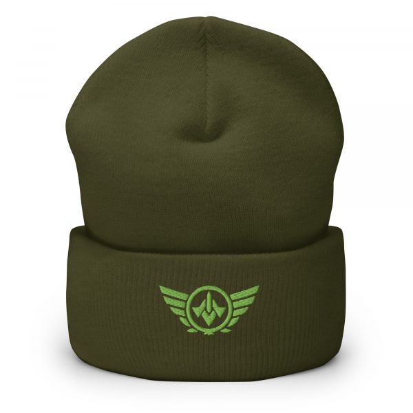 cuffed-beanie-olive-front-68b7cf823c344.jpg Kiwi Green Embroidered Logo Beanie | Dense Knit