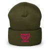 cuffed-beanie-olive-front-68b7d7088e276.jpg Flamingo Embroidered Brand Logo Beanie | Dense Knit