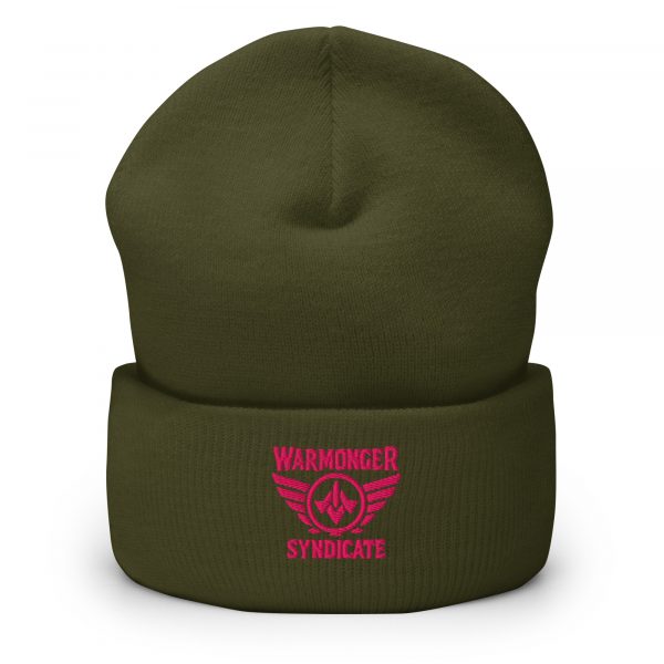 cuffed-beanie-olive-front-68b7d7088e276.jpg Flamingo Embroidered Brand Logo Beanie | Dense Knit