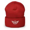 cuffed-beanie-red-front-68b7cc5f97bbe.jpg White Embroidered Logo Beanie | Dense Knit