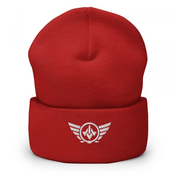 cuffed-beanie-red-front-68b7cc5f97bbe.jpg White Embroidered Logo Beanie | Dense Knit