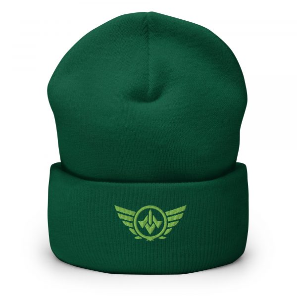 cuffed-beanie-spruce-front-68b7cf823c3e0.jpg Kiwi Green Embroidered Logo Beanie | Dense Knit