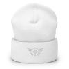 cuffed-beanie-white-front-68b7cc5f98238.jpg White Embroidered Logo Beanie | Dense Knit