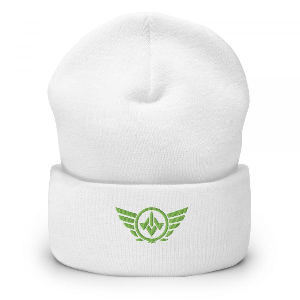 cuffed-beanie-white-front-68b7cf823c629.jpg Kiwi Green Embroidered Logo Beanie | Dense Knit