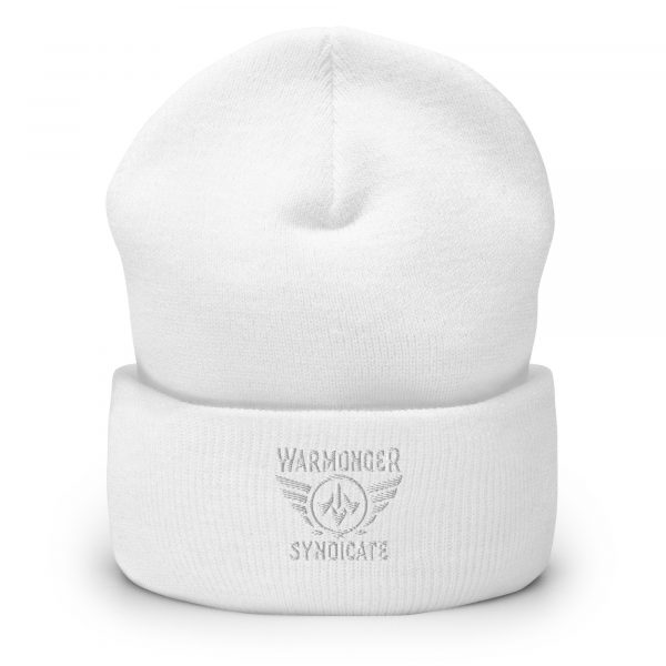 White Embroidered Brand Logo Beanie | Dense Knit