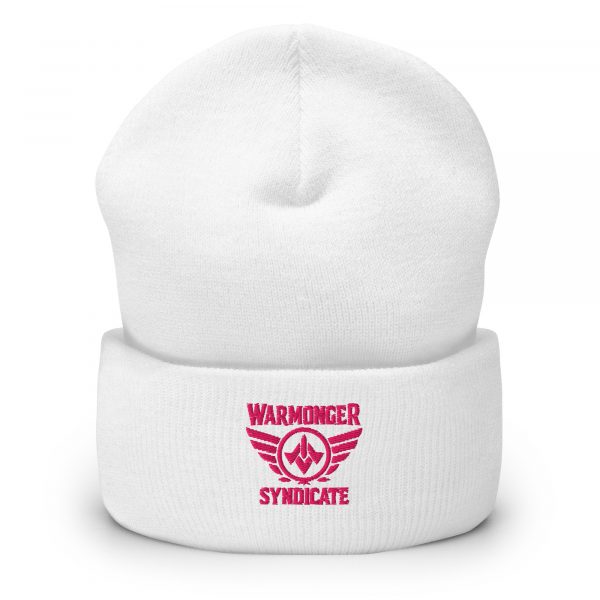 cuffed-beanie-white-front-68b7d7088e557.jpg Flamingo Embroidered Brand Logo Beanie | Dense Knit