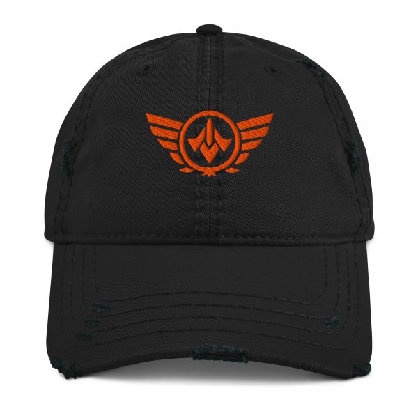 distressed-dad-hat-black-front-68b9f106bf28d.jpg Orange Embroidered Logo Dad Cap | Distressed Style
