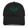 distressed-dad-hat-black-front-68b9f3c2df700.jpg Kelly Green Embroidered Logo Dad Cap | Distressed Style