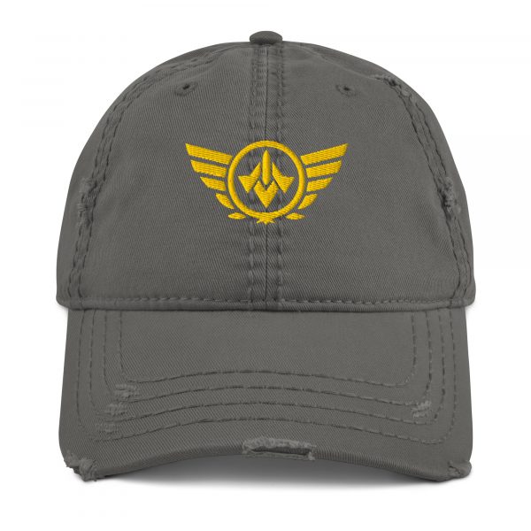 distressed-dad-hat-charcoal-grey-front-68b9f0dc5ebe2.jpg Gold Embroidered Logo Dad Cap | Distressed Style